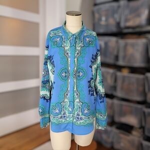 Apt. 9 Bold Retro style Printed Colorful Button front Top Size Large